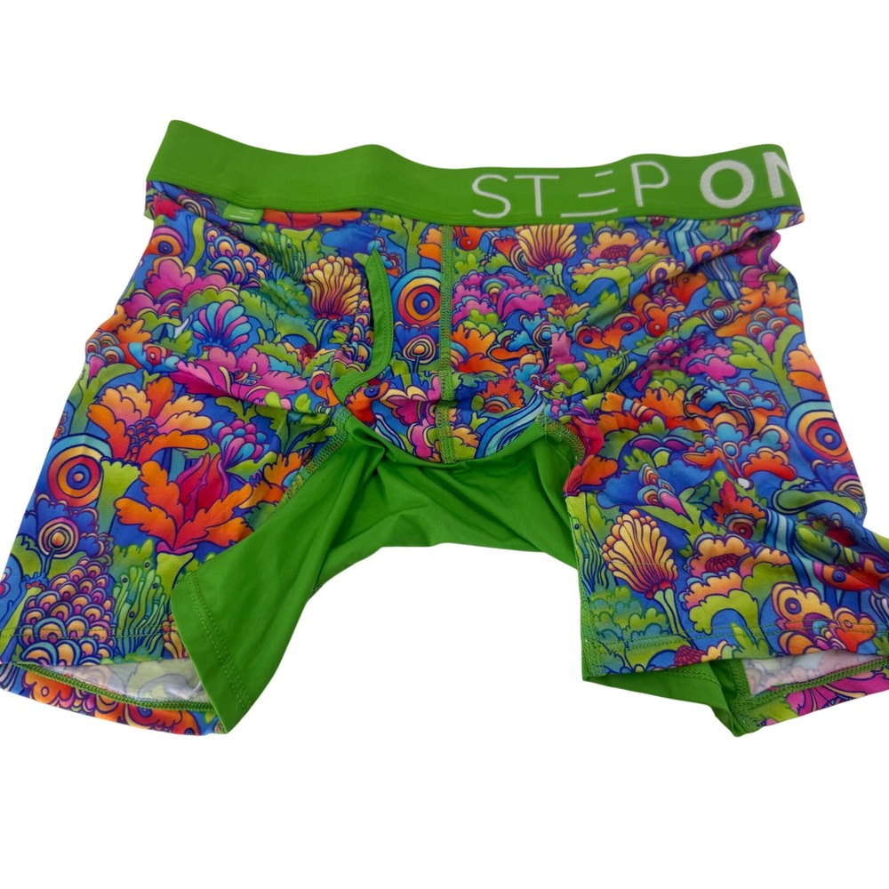 Step One Mens Boxer Briefs Psychedelic Floral Bamboo Viscose Green Size Medium